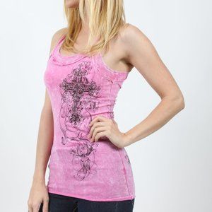 Women's Vocal Apparel Pink Tank w/ Cross & Rhinestone Detail